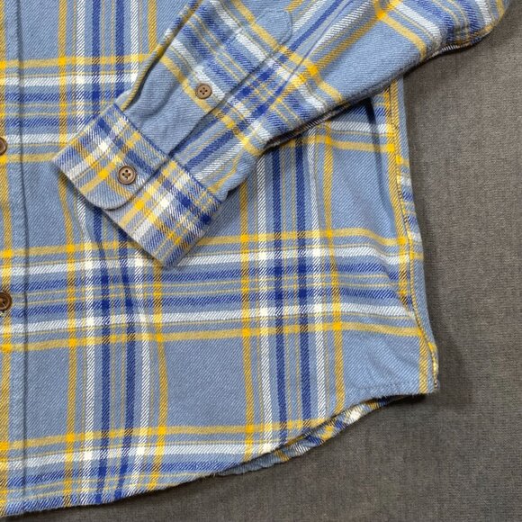 Old Navy Mens XL Plaid Flannel Button-Up Shacket Blue Yellow Cotton Regular Fit - Picture 6 of 12